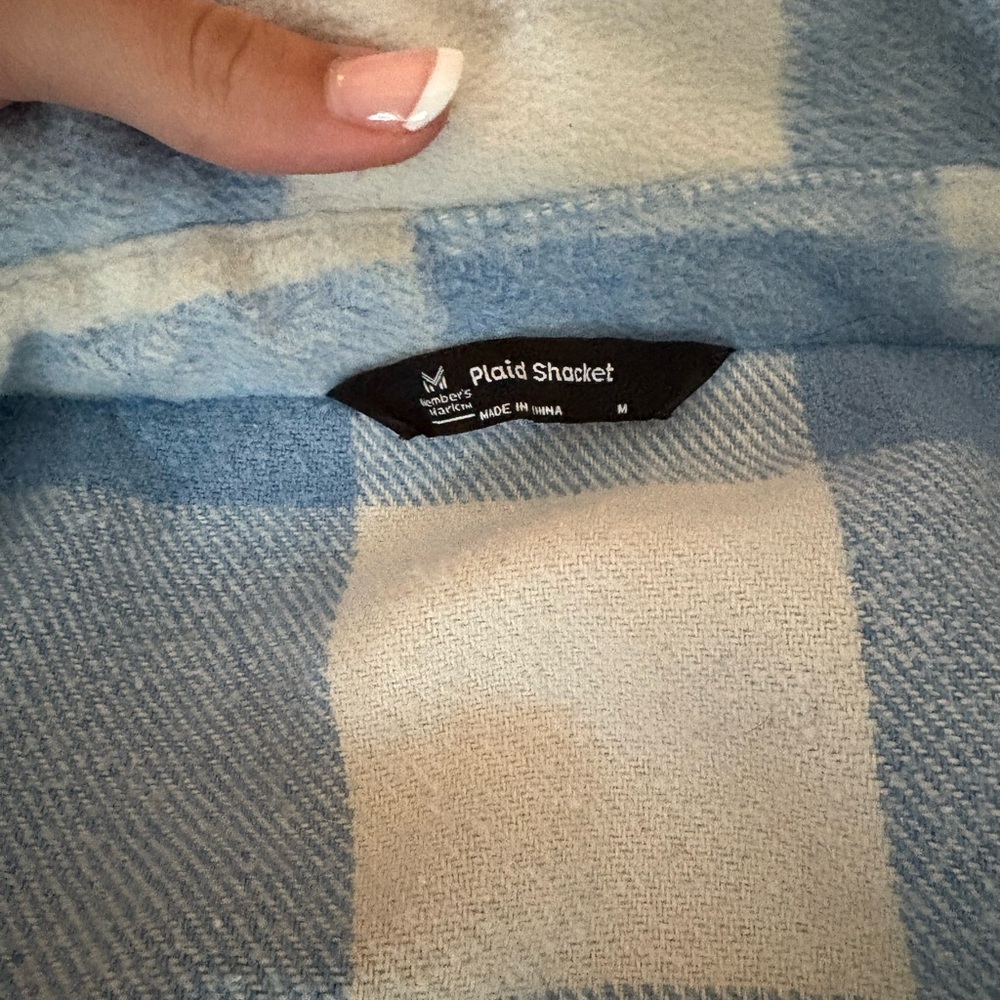 Plaid Shacket Women's Jacket in Blue and White